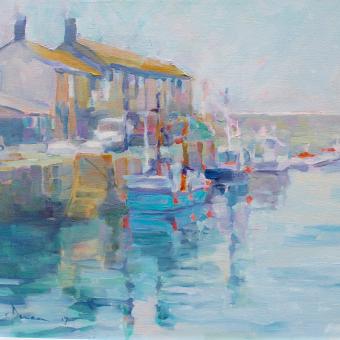 Flower Press -all seasons card range : LD45 Boats, Lyme Harbour