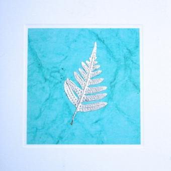 Flower Press -all seasons card range : RLF 1  FERN silver/turquoise 