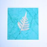REAL LEAF  Hand Crafted card range : RLF 1  FERN silver/turquoise 